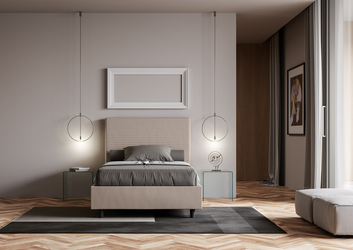BS COM Letto una piazza e mezza senza rete imbottito 120x210 similpelle tortora