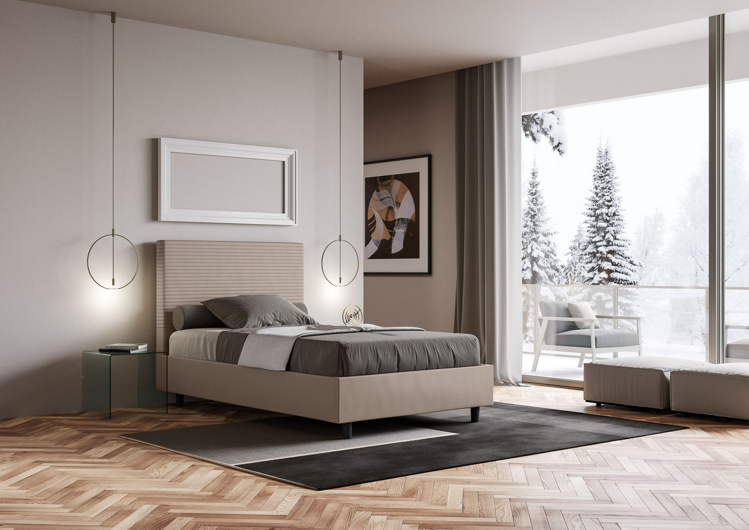 BS COM Letto una piazza e mezza senza rete imbottito 120x210 similpelle tortora