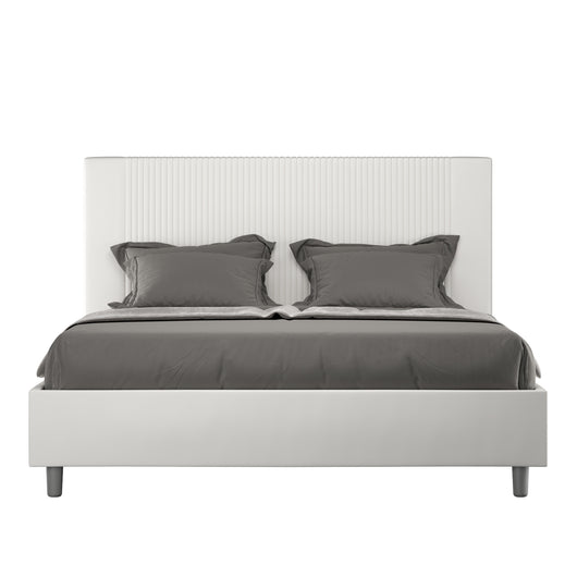 BS COM Letto matrimoniale francese con rete imbottito 140x200 similpelle bianco