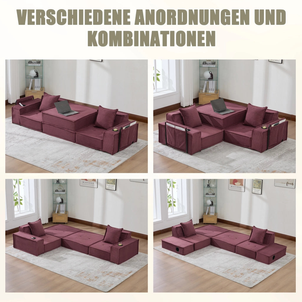 DIVANO 162x78x66 cm in tessuto a coste rosso vino con 2 cuscini