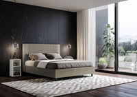 BS COM Letto matrimoniale francese con rete imbottito 140x210 similpelle cappuccino