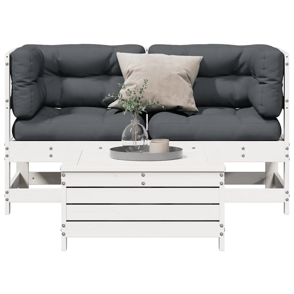 Set Salotto da Giardino 3 pz Cuscini Legno Massello Pino Bianco 3250757