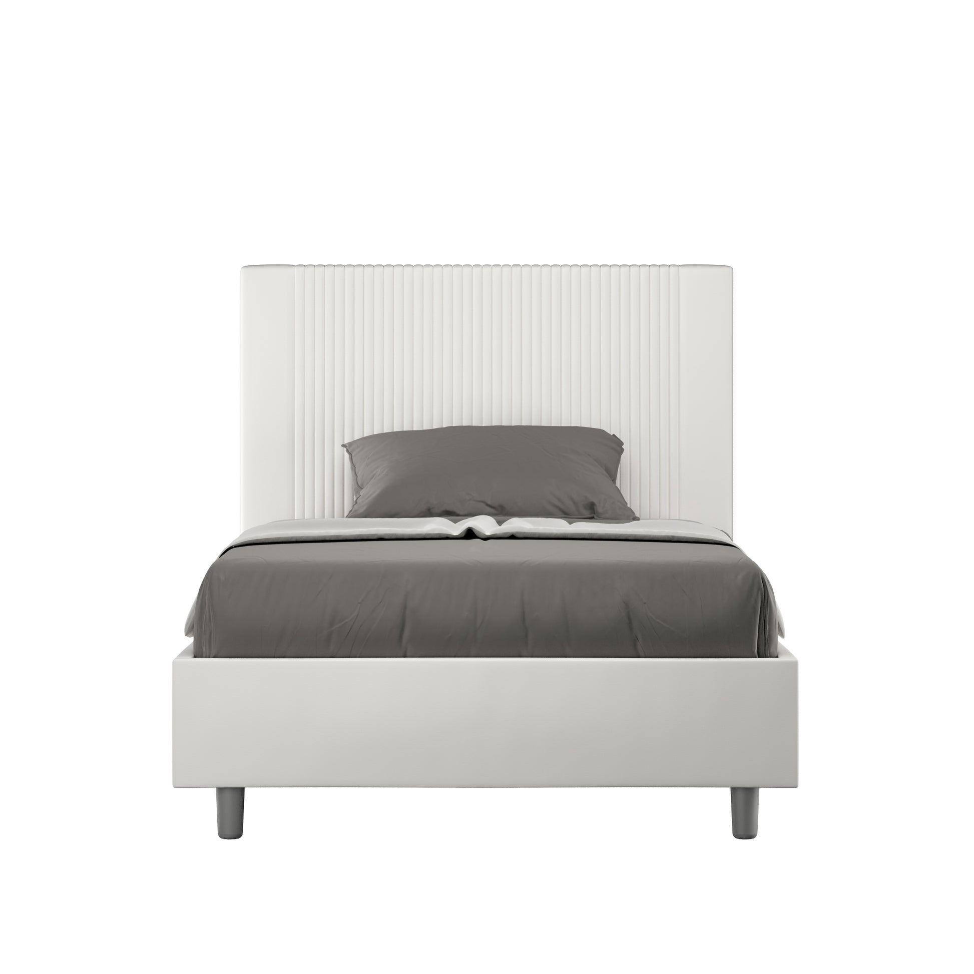 BS COM Letto una piazza e mezza con rete imbottito 120x200 similpelle bianco