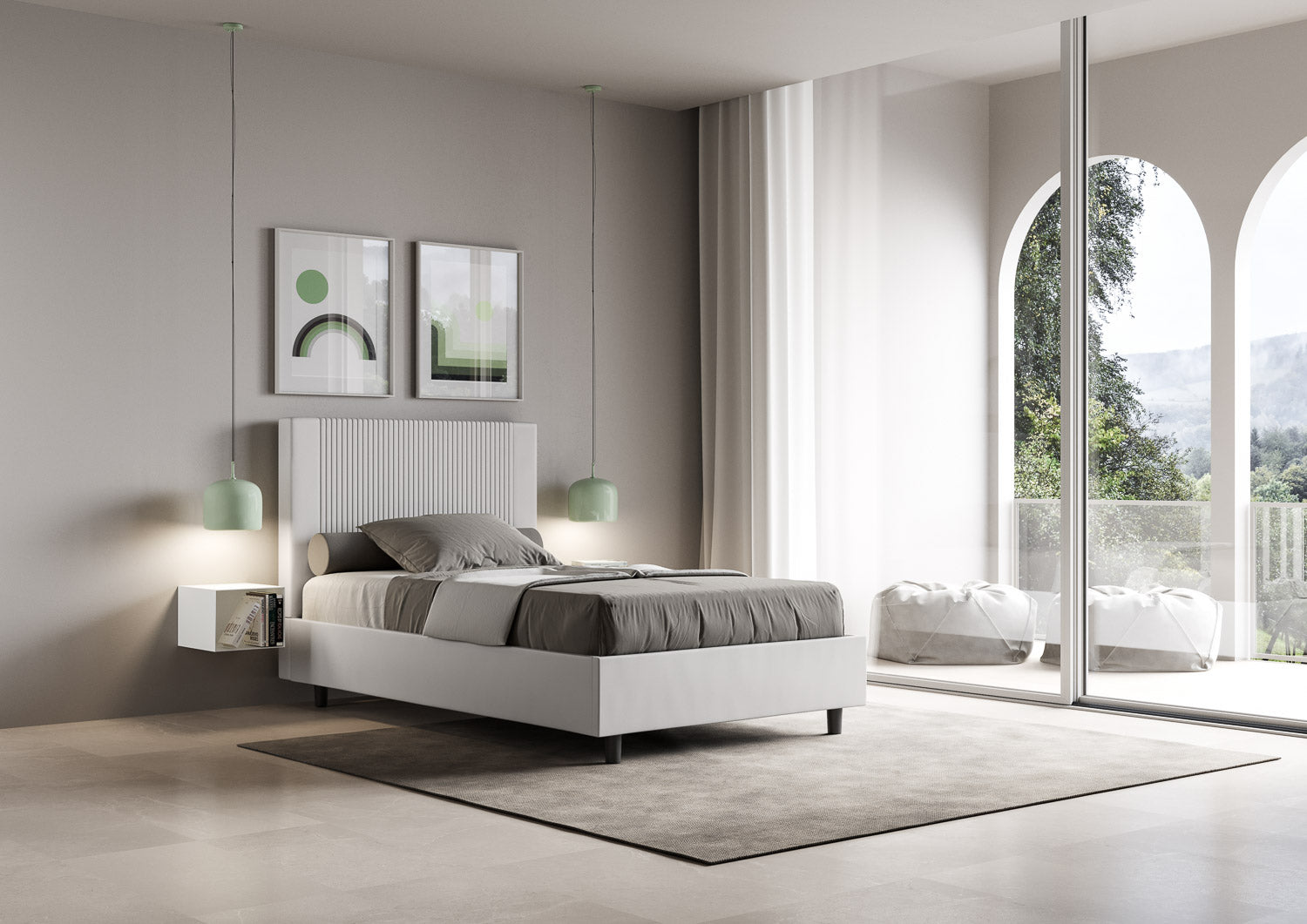 BS COM Letto una piazza e mezza con rete imbottito 120x200 similpelle bianco