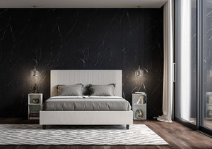 BS COM Letto matrimoniale francese contenitore imbottito 140x190 similpelle bianco