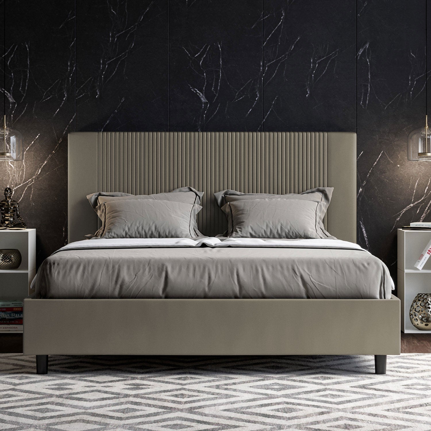 BS COM Letto matrimoniale francese contenitore imbottito 140x190 similpelle cappuccino