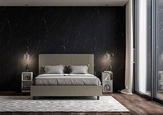 BS COM Letto matrimoniale francese contenitore imbottito 140x190 similpelle cappuccino