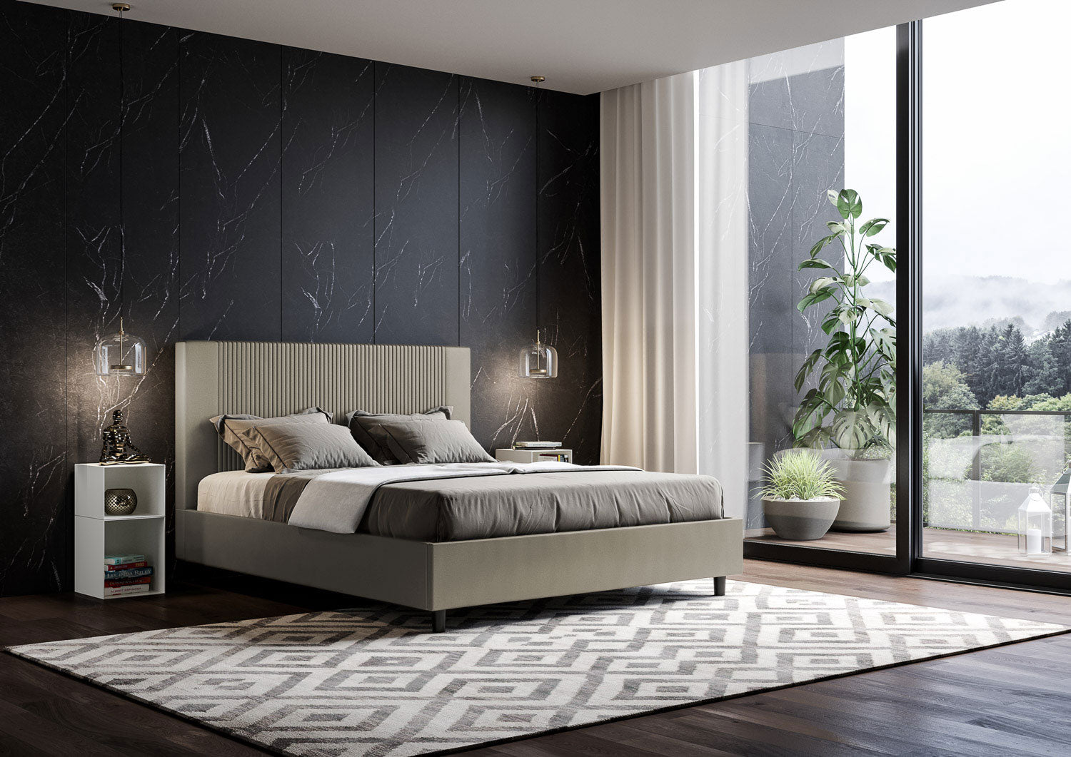 BS COM Letto matrimoniale francese contenitore imbottito 140x210 similpelle cappuccino