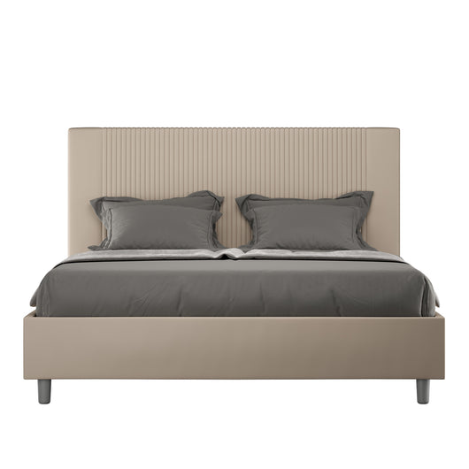 BS COM Letto matrimoniale contenitore doppia alzata imbottito 160x190 similpelle tortora