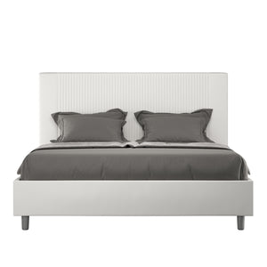 BS COM Letto matrimoniale contenitore doppia alzata imbottito 160x190 similpelle bianco