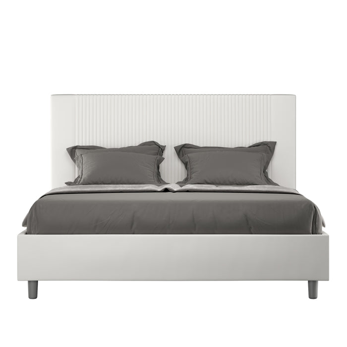 BS COM Letto matrimoniale contenitore doppia alzata imbottito 160x200 similpelle bianco