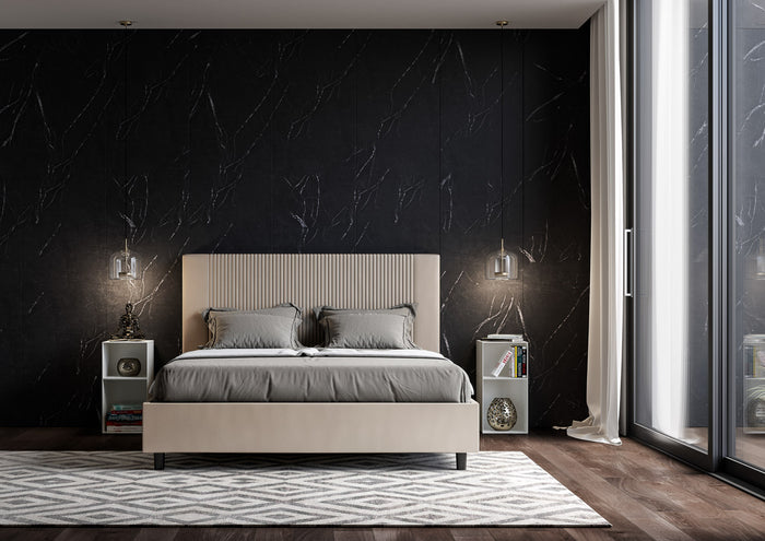 BS COM Letto matrimoniale contenitore doppia alzata imbottito 160x200 similpelle tortora