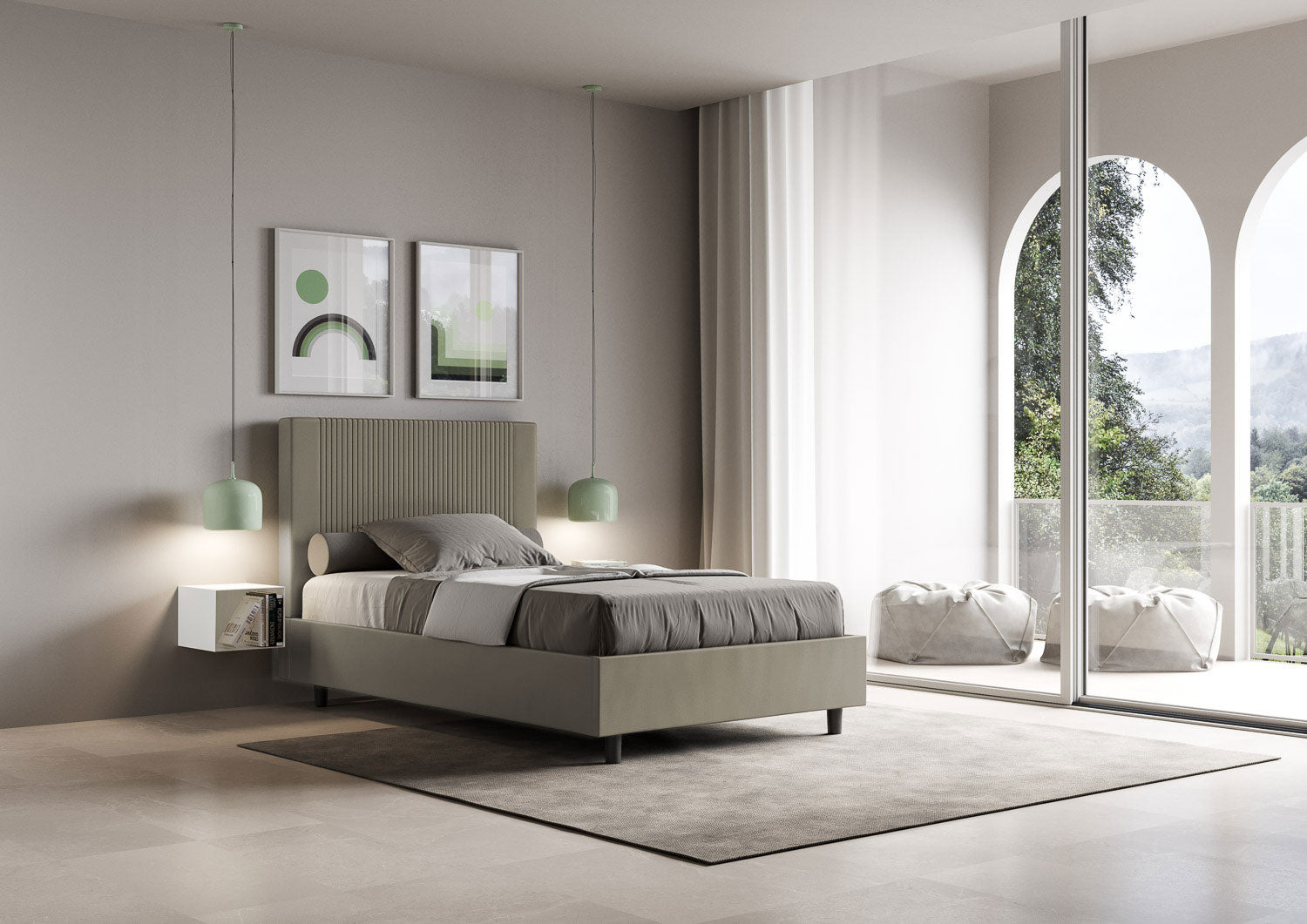 BS COM Letto una piazza e mezza senza rete imbottito 120x200 similpelle cappuccino