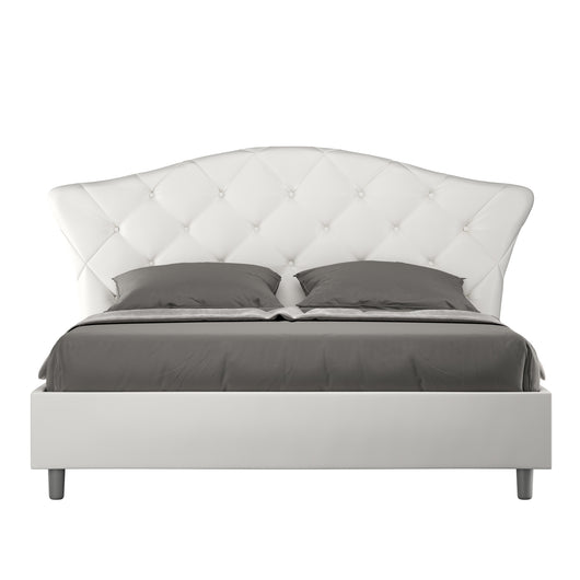 BS COM Letto matrimoniale con rete imbottito 160x210 similpelle bianco