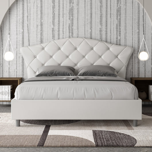 BS COM Letto matrimoniale con rete imbottito 160x210 similpelle bianco