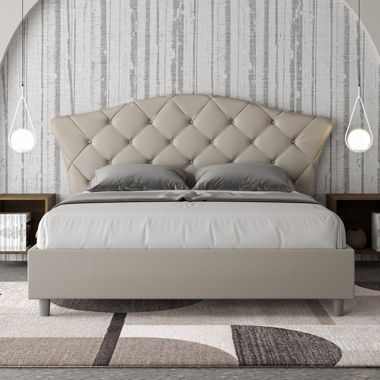 BS COM Letto matrimoniale contenitore imbottito 160x210 similpelle tortora