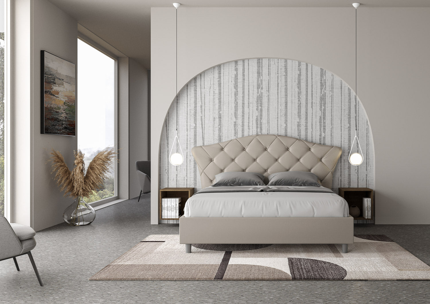 BS COM Letto matrimoniale contenitore imbottito 160x210 similpelle tortora