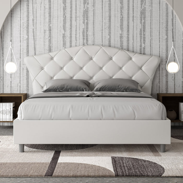 BS COM Letto matrimoniale contenitore doppia alzata imbottito 160x200 similpelle bianco