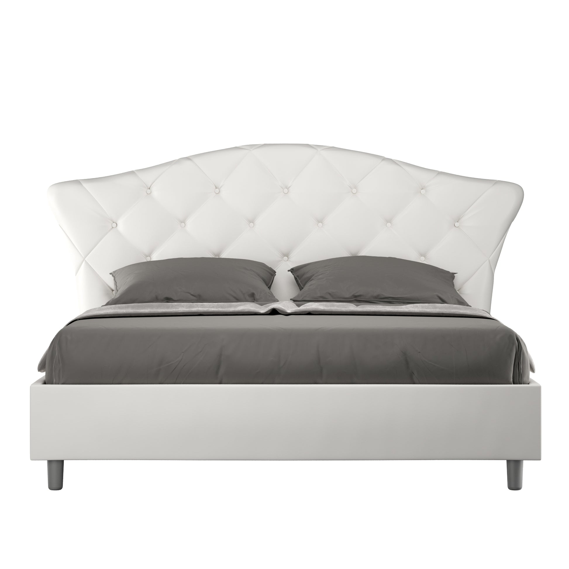 BS COM Letto matrimoniale contenitore doppia alzata imbottito 160x210 similpelle bianco