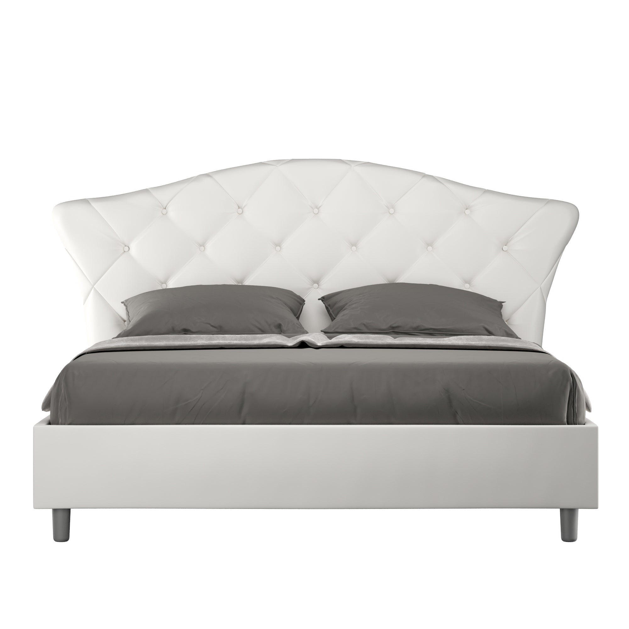 BS COM Letto matrimoniale contenitore doppia alzata imbottito 160x210 similpelle bianco