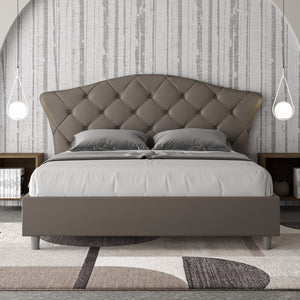 BS COM Letto matrimoniale contenitore doppia alzata imbottito 160x210 similpelle cappuccino