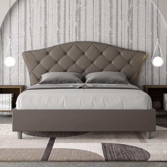 BS COM Letto matrimoniale contenitore doppia alzata imbottito 160x210 similpelle cappuccino