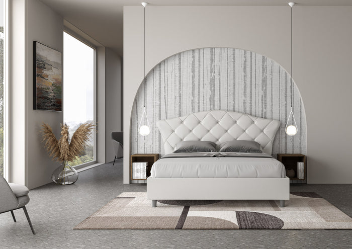 BS COM Letto matrimoniale contenitore doppia alzata imbottito 160x200 similpelle bianco