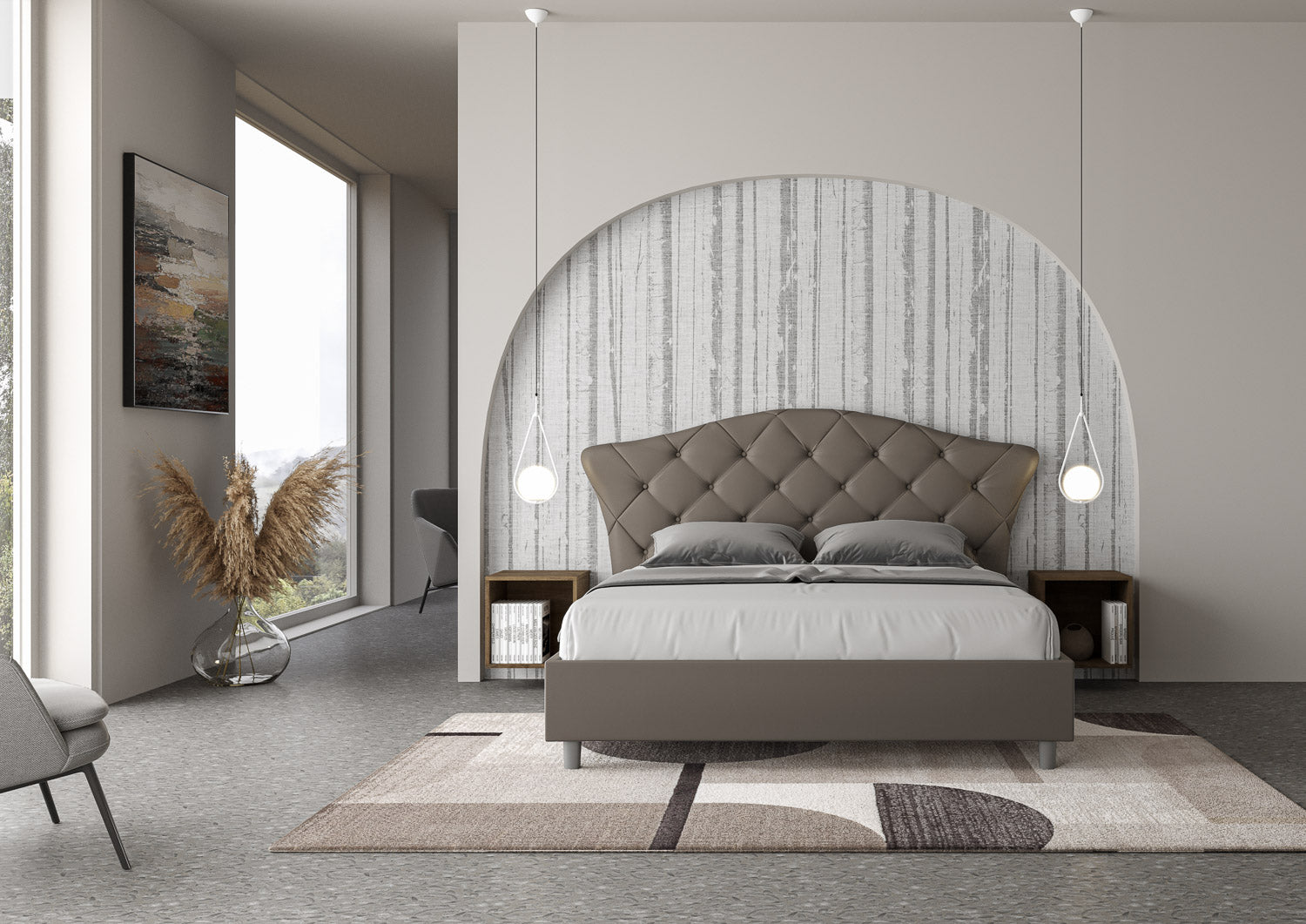 BS COM Letto matrimoniale contenitore doppia alzata imbottito 160x200 similpelle cappuccino
