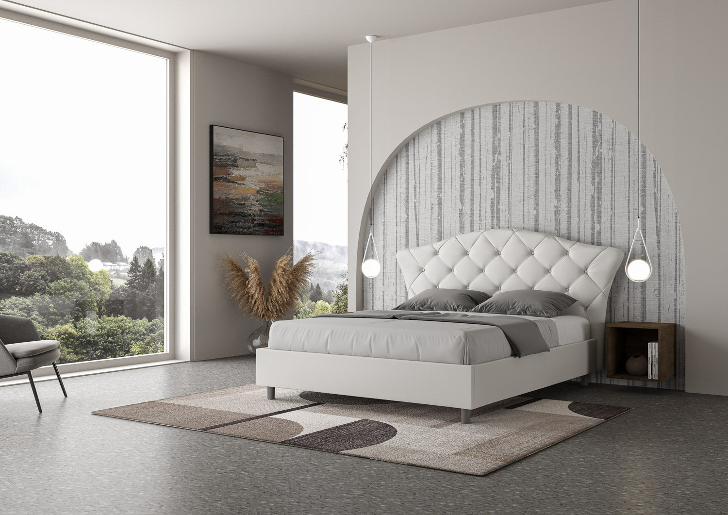 BS COM Letto matrimoniale contenitore doppia alzata imbottito 160x210 similpelle bianco