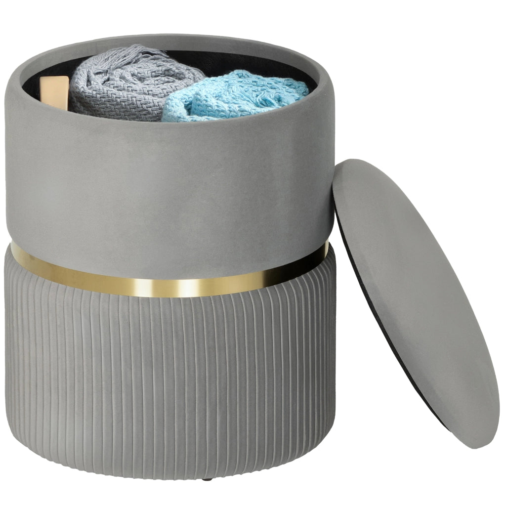 Pouf Contenitore Rotondo ¨C Xylo ¨C Velluto Grigio Chiaro con Coperchio Rimovibile