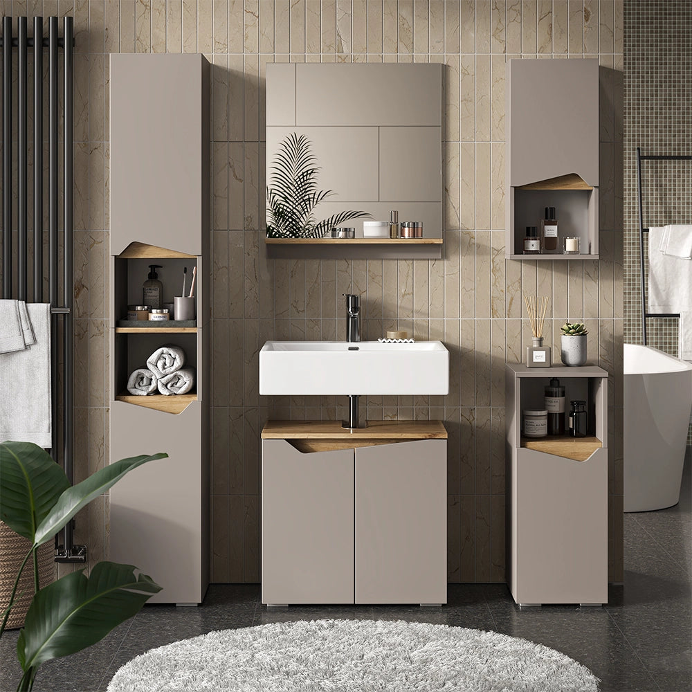 Vicco Set di mobili da bagno Greige/Artigianale 3 parti con cabinet midi