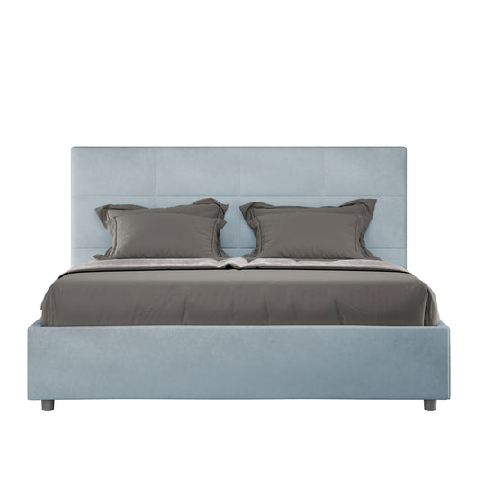 BS COM Letto matrimoniale contenitore imbottito 160x190 microfibra azzurro