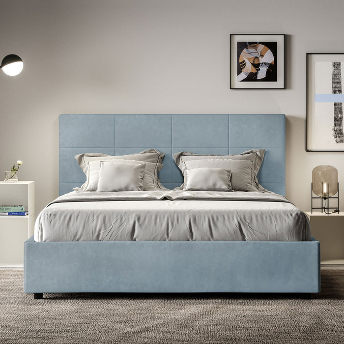 BS COM Letto matrimoniale contenitore imbottito 160x190 microfibra azzurro