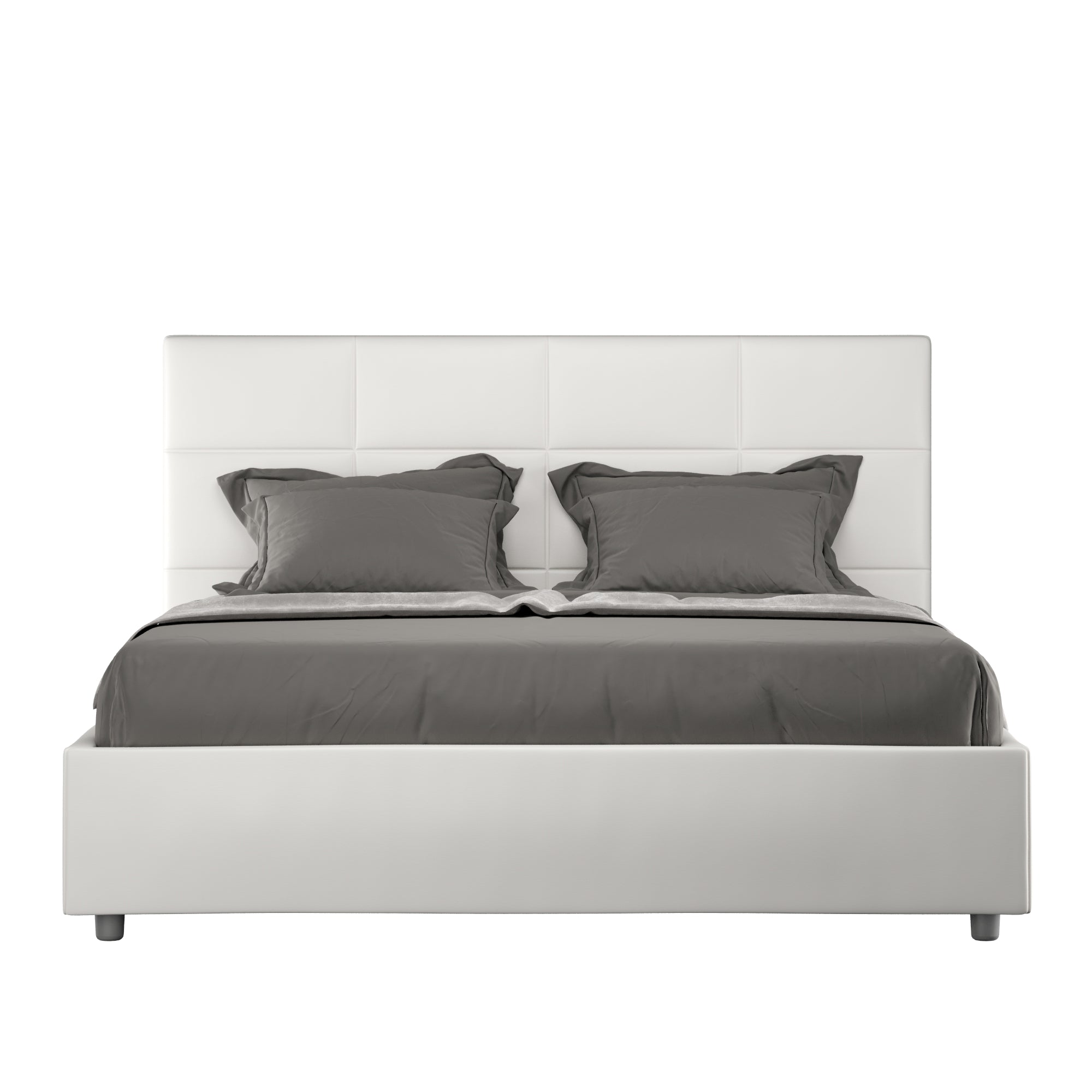 BS COM Letto matrimoniale contenitore imbottito 160x210 similpelle bianco