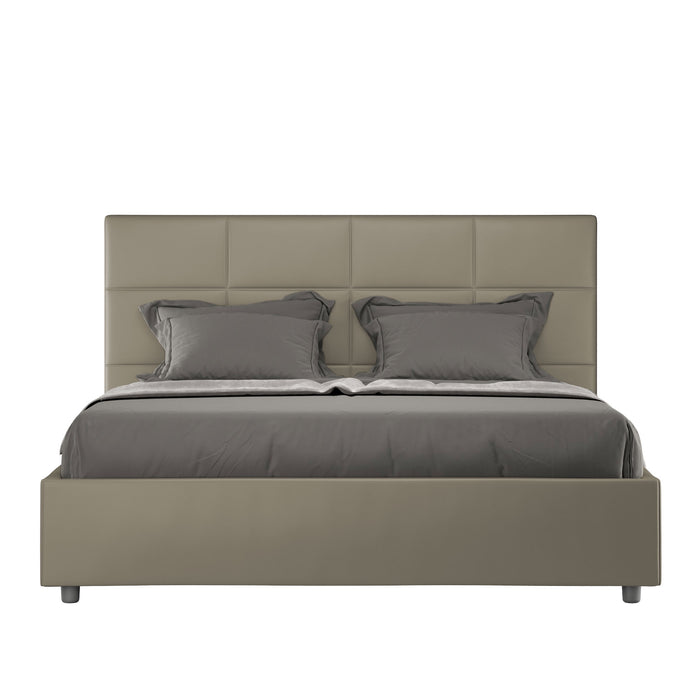 BS COM Letto matrimoniale francese contenitore imbottito 140x200 similpelle cappuccino