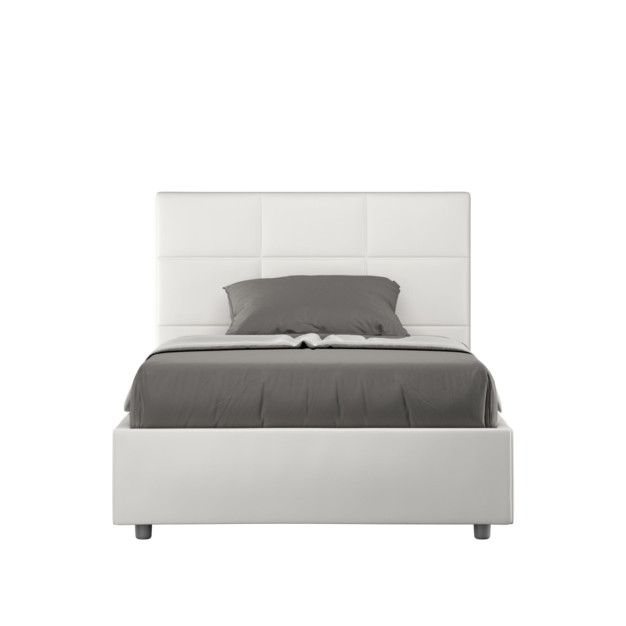 BS COM Letto una piazza e mezza contenitore imbottito 120x210 similpelle bianco