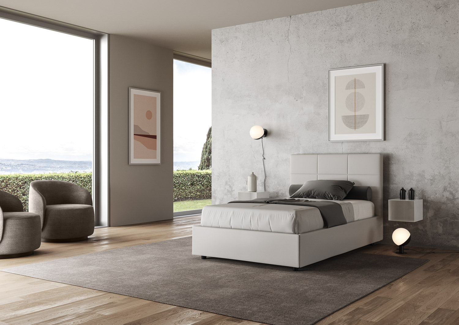 BS COM Letto una piazza e mezza contenitore imbottito 120x190 similpelle bianco
