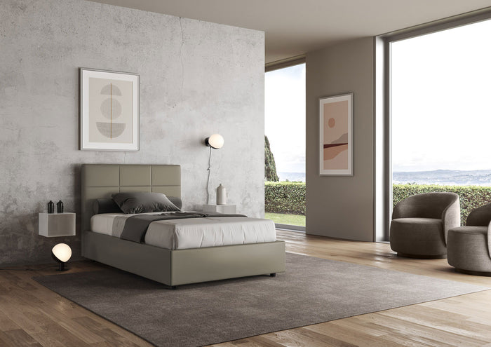 BS COM Letto una piazza e mezza contenitore imbottito 120x210 similpelle cappuccino