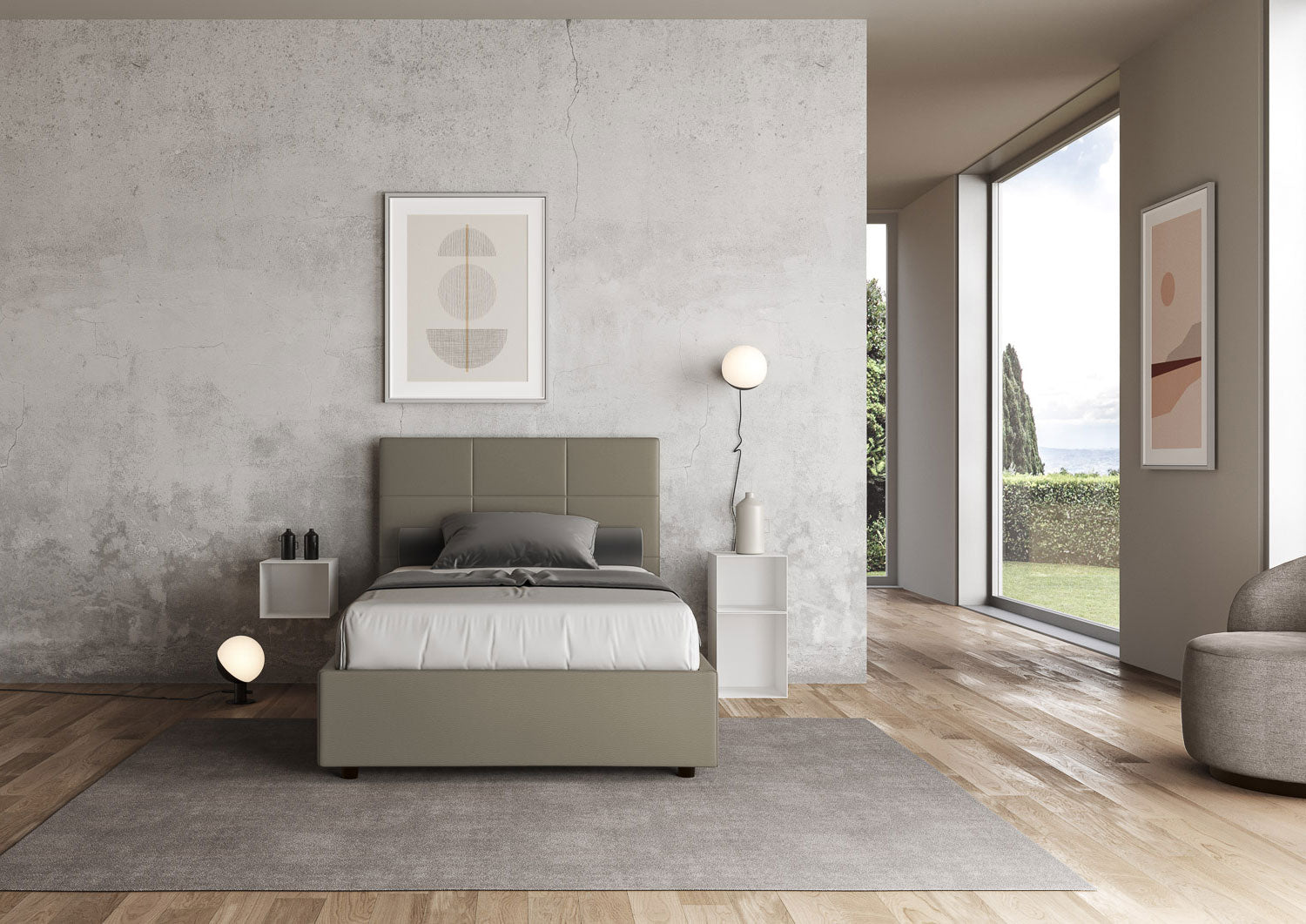 BS COM Letto una piazza e mezza contenitore imbottito 120x190 similpelle cappuccino