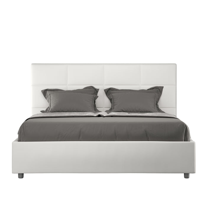 BS COM Letto matrimoniale contenitore doppia alzata imbottito 160x190 similpelle bianco