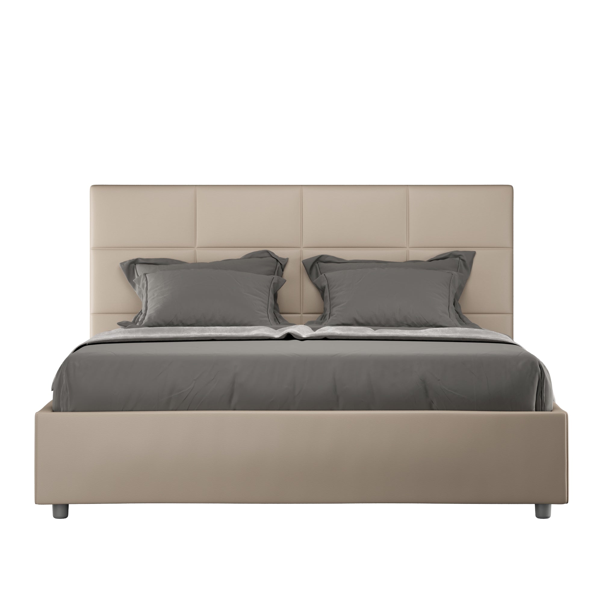 BS COM Letto matrimoniale contenitore doppia alzata imbottito 160x200 similpelle tortora