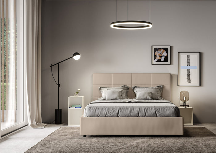 BS COM Letto matrimoniale contenitore doppia alzata imbottito 160x200 similpelle tortora