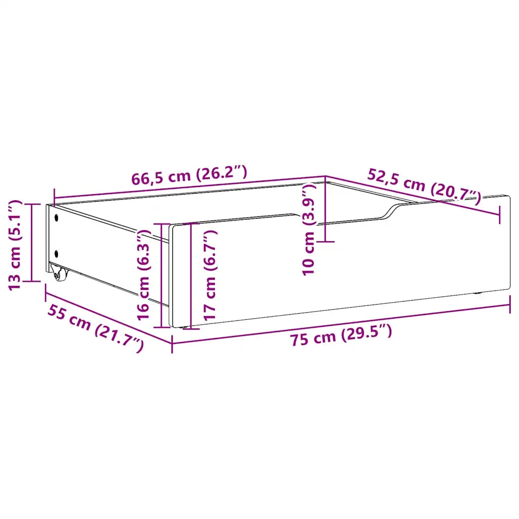 Cassettoni per Letto 2pz Marrone Cera 75x55x17 cm Legno di Pino 850934