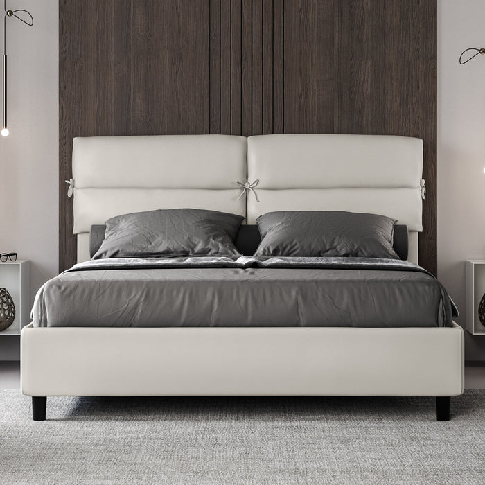 BS COM Letto matrimoniale contenitore doppia alzata imbottito 160x190 similpelle bianco