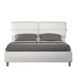 BS COM Letto matrimoniale contenitore doppia alzata imbottito 160x210 similpelle bianco