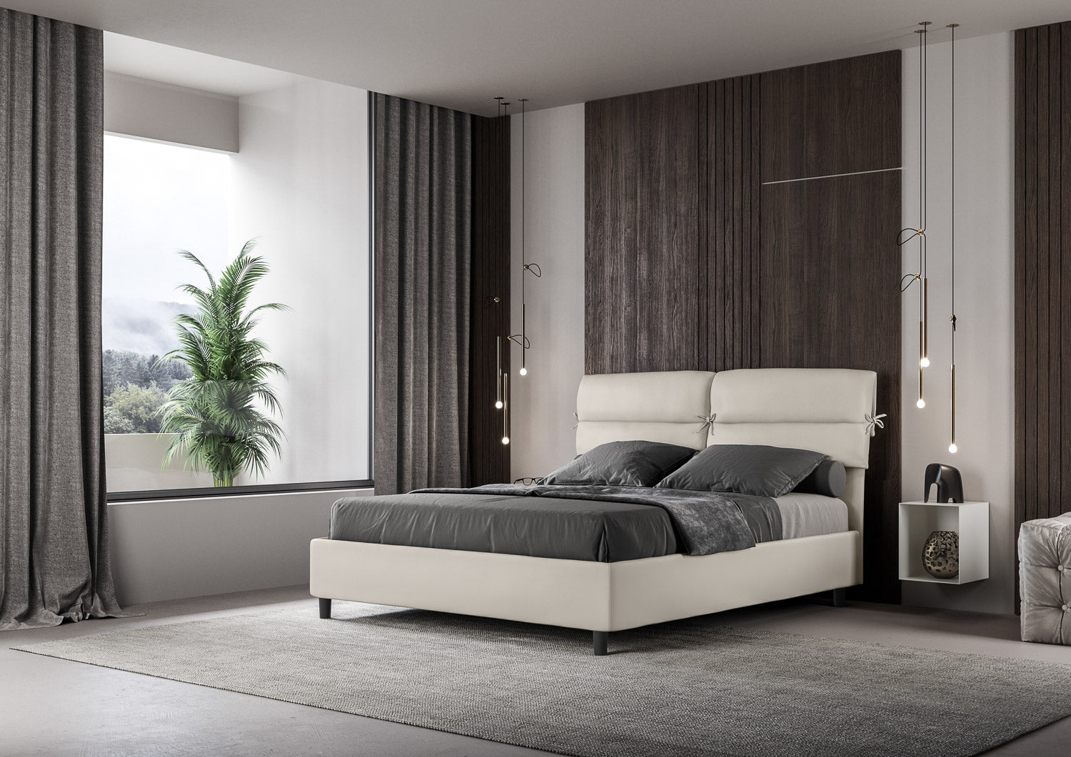 BS COM Letto matrimoniale contenitore doppia alzata imbottito 160x200 similpelle bianco