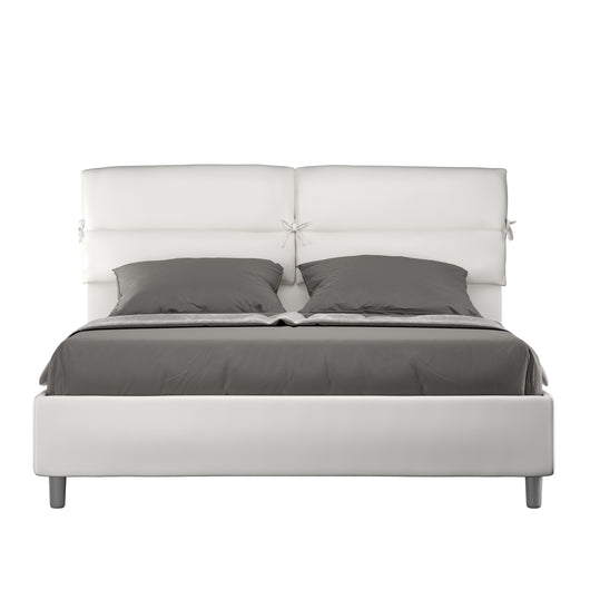 BS COM Letto matrimoniale contenitore imbottito 160x190 similpelle bianco