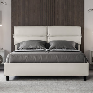 BS COM Letto matrimoniale contenitore imbottito 160x190 similpelle bianco