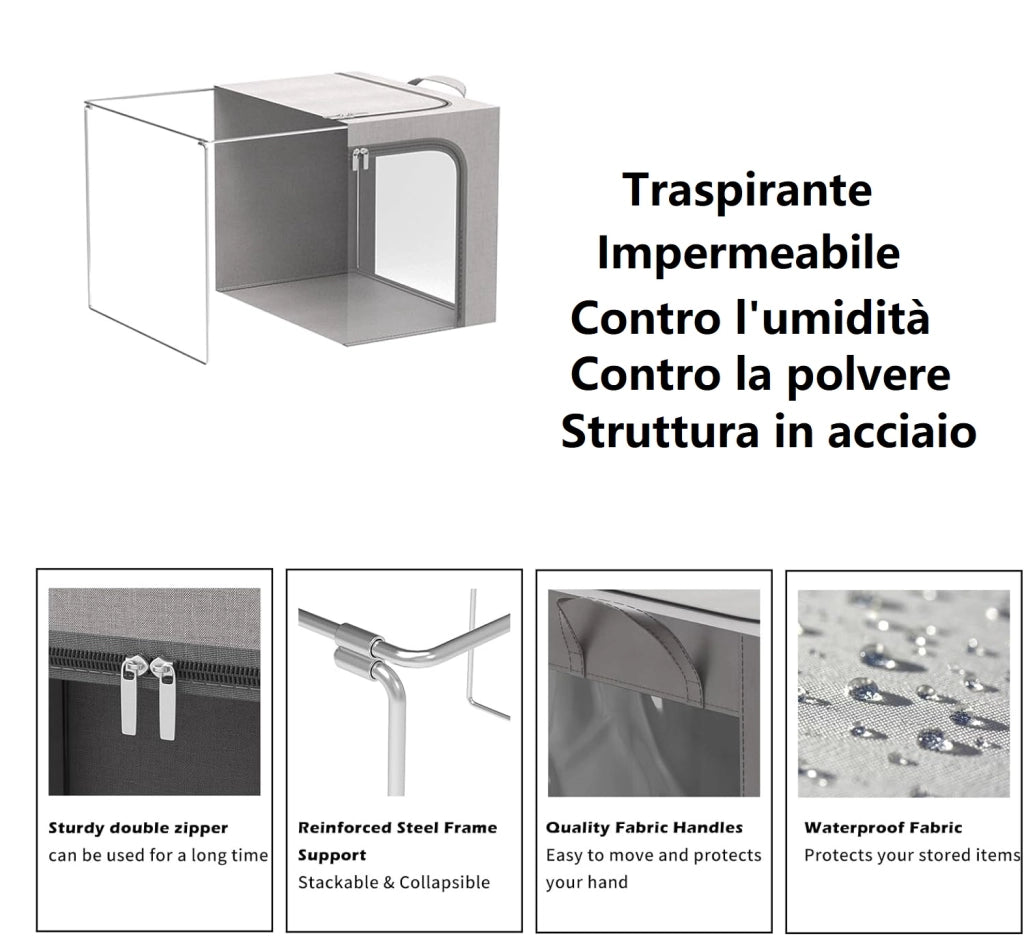2 Scatole Pieghevoli per Armadio 60x42x40 con Struttura in Metallo e Tessuto Resistente