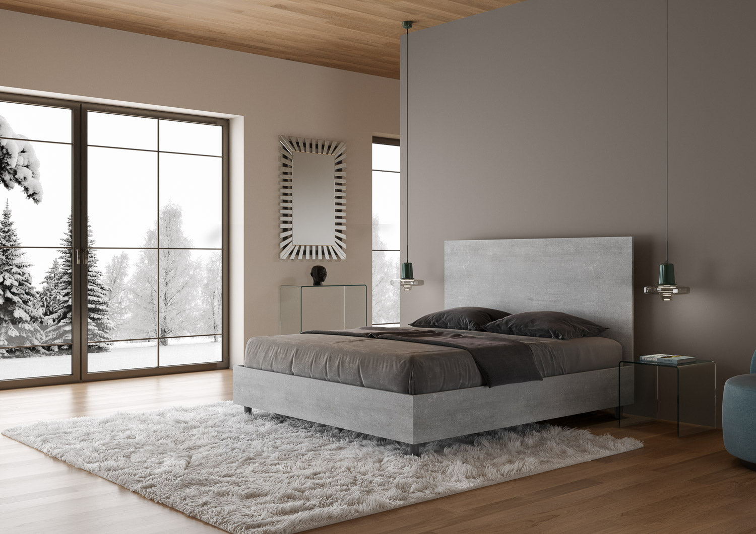 BS COM Letto matrimoniale senza rete 160x190 cemento